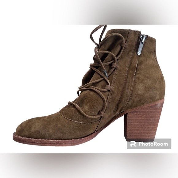 Sam Edelman Moss Green Leather Suede Millard Boho Ankle Booties Size 8.5 - Picture 7 of 10